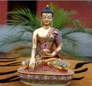 Gold Plated Dragon Carved Monastic Shakyamuni Buddha Statue 8.5" - nepacrafts