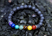 Seven Chakra Lava Stretchable Bracelet - nepacrafts