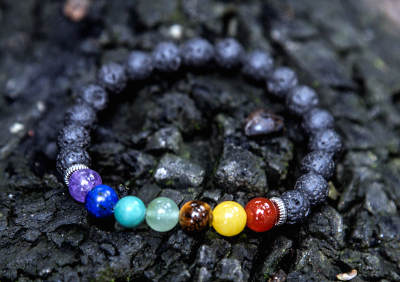 Seven Chakra Lava Stretchable Bracelet - nepacrafts