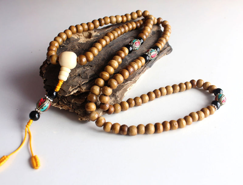 Traditional Bone Prayer Malas with Conch Guru Beads - nepacrafts