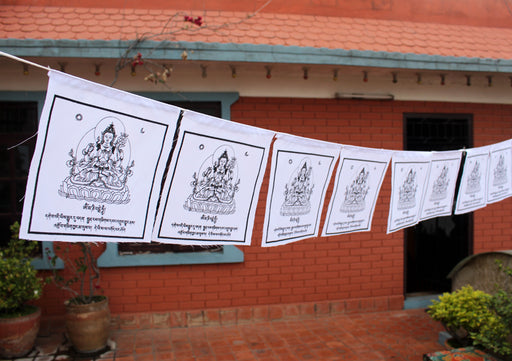 All White Chenrezig Cotton Prayer Flags - nepacrafts