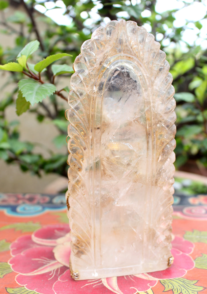 8" High Crystal Shakyamuni Buddha Statue with Goldplated Silver Robe - nepacrafts