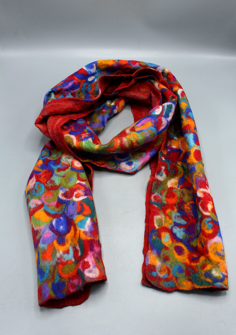 3 D RED Color Felt Woolen Scarf