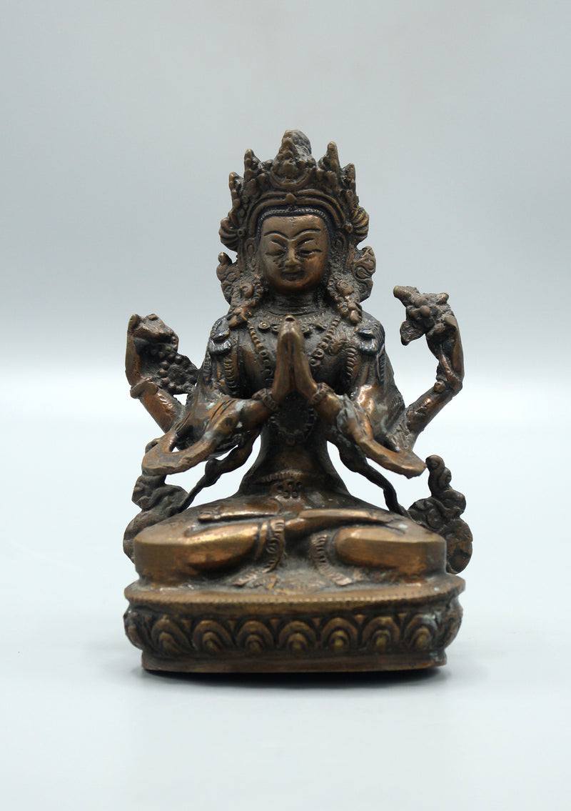 Copper Chenrezig Buddha Statue 5"