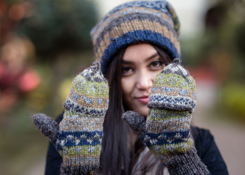 Hand Knit 100% Woolen Convertible Mittens