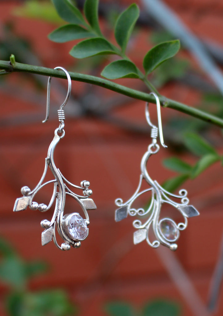 Leaf Design Silver Sterling Tibetan Earrings - nepacrafts