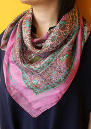 Colorful Soft Summer Floral Printed Silk Square Scarves - nepacrafts