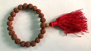 7 mm Rudraksha Beads Wrist Band Bracelet with Red Tassel - nepacrafts