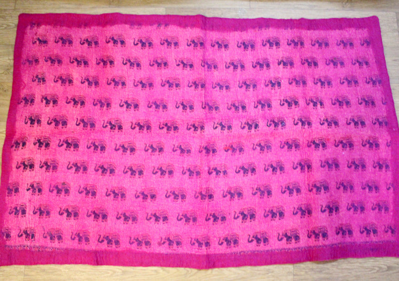 Elephant Printed Pink Felt Wool Indoor Mat - nepacrafts