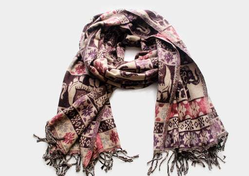 Elephant and Flower Hand Loomed Yak Wool Shawl - nepacrafts