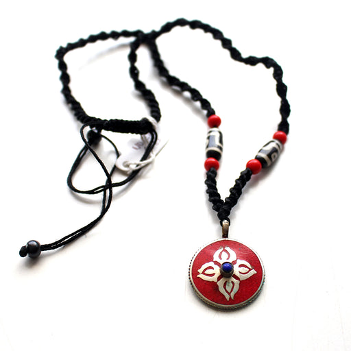 Coral Inlaid Double Dorjee Pendant - nepacrafts