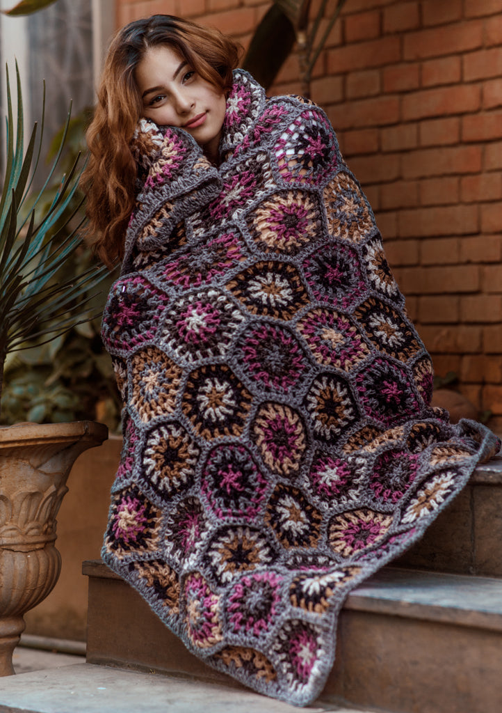 Soft and Warm Hand Crochet Grey and Pink Multicolor Woolen Blanket - nepacrafts
