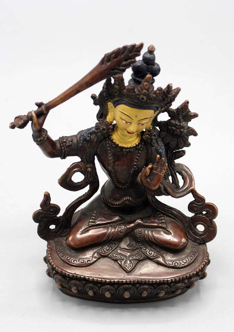 Partly Gold Plated Copper Manjushri Statue