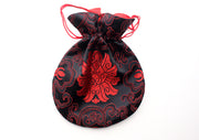 Large Hongkong Silk Drawstring Pouch with Lotus Floral Motifs, Coin Pouch - nepacrafts