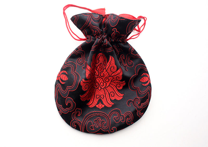 Large Hongkong Silk Drawstring Pouch with Lotus Floral Motifs, Coin Pouch - nepacrafts