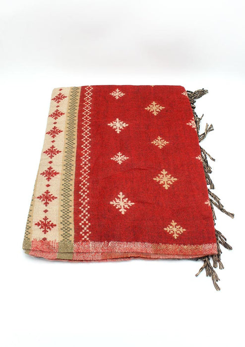 Red and Brown Snowflake Design Multi Color Large Yak Wool Shawl