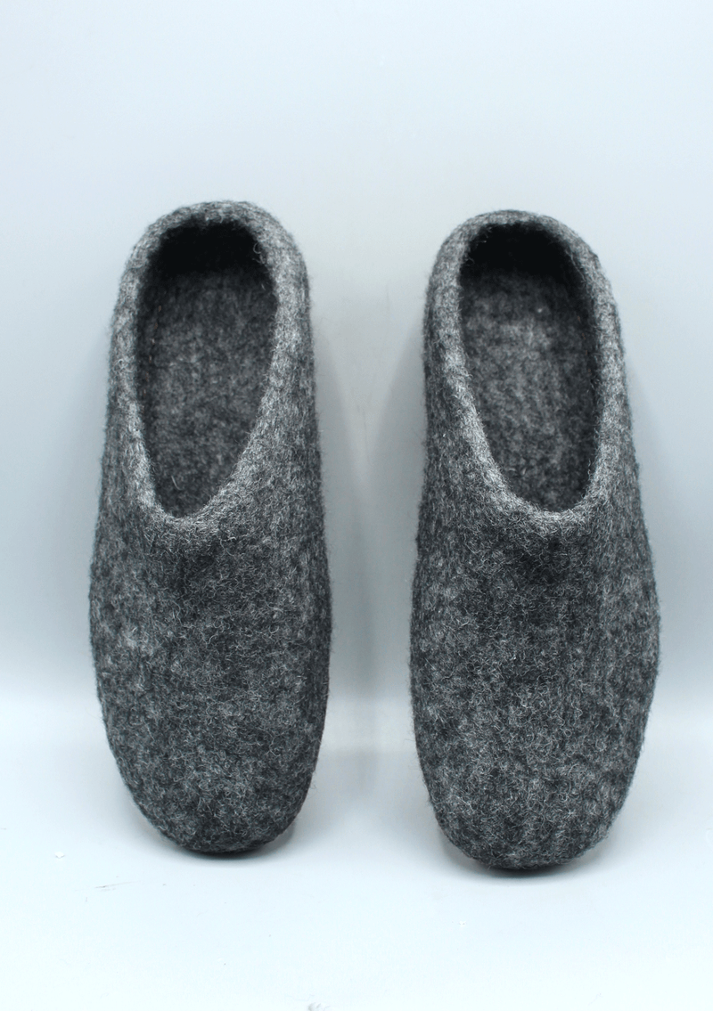 Handmade Dark Grey Woolen Classic Slippers