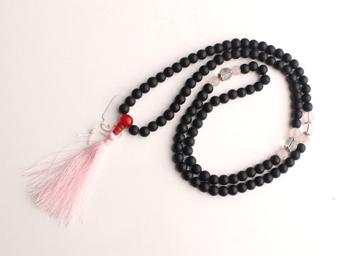 Rose Quartz Spacer 108 Black Beads Prayer Mala - nepacrafts