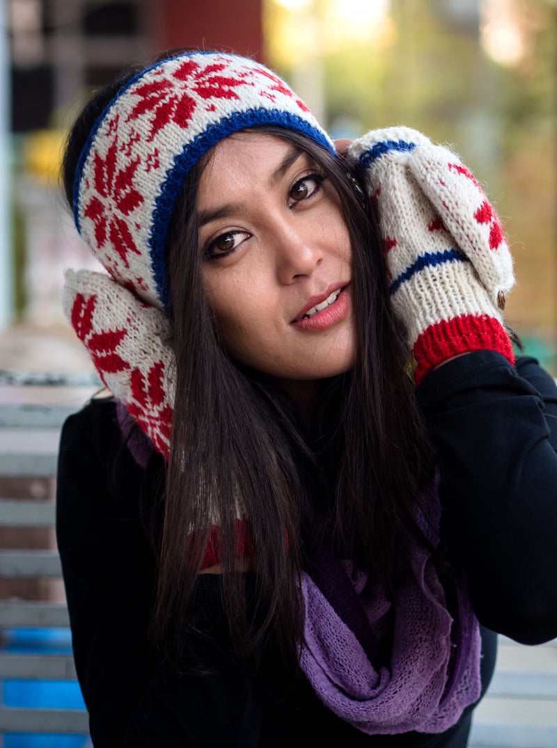 Pure  Woolen Snow Flake Sherpa Winter Head Band