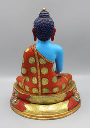 Majestic Handpainted Blue Shakyamuni Buddha Statue - nepacrafts