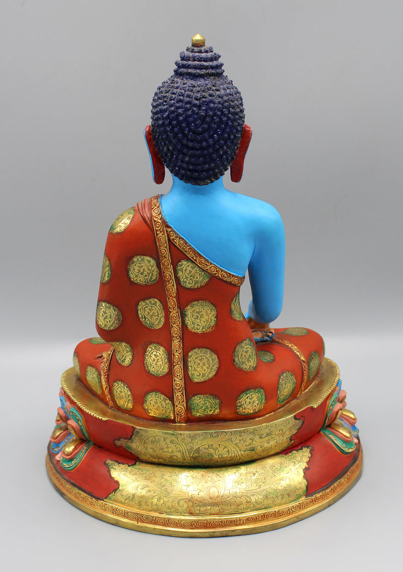 Majestic Handpainted Blue Shakyamuni Buddha Statue - nepacrafts