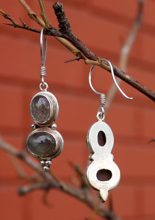 Shinning Labradorite Silver Sterling Double Drop Earrings - nepacrafts