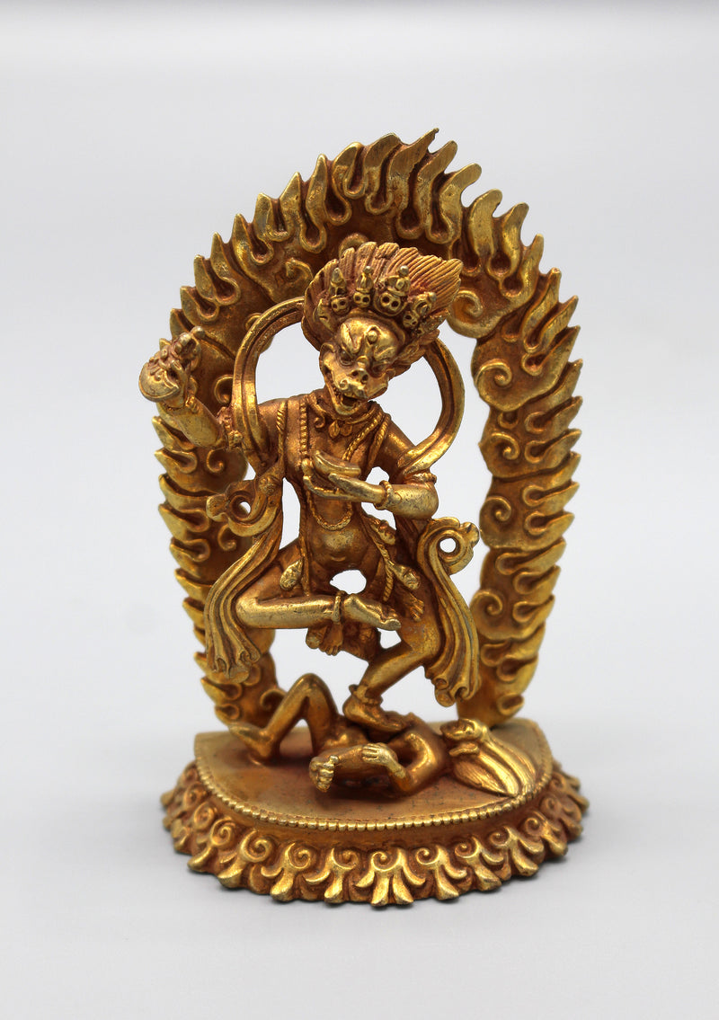 Lion Faced Handcrafted Gold Plated Mini Jogini/Dakini Statue - nepacrafts