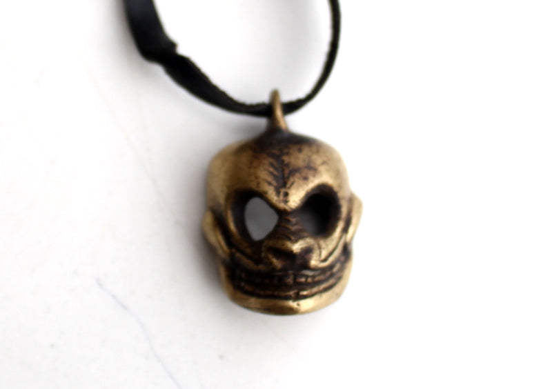 Handcarved Mini Brass Skull Halloween Pendant - nepacrafts