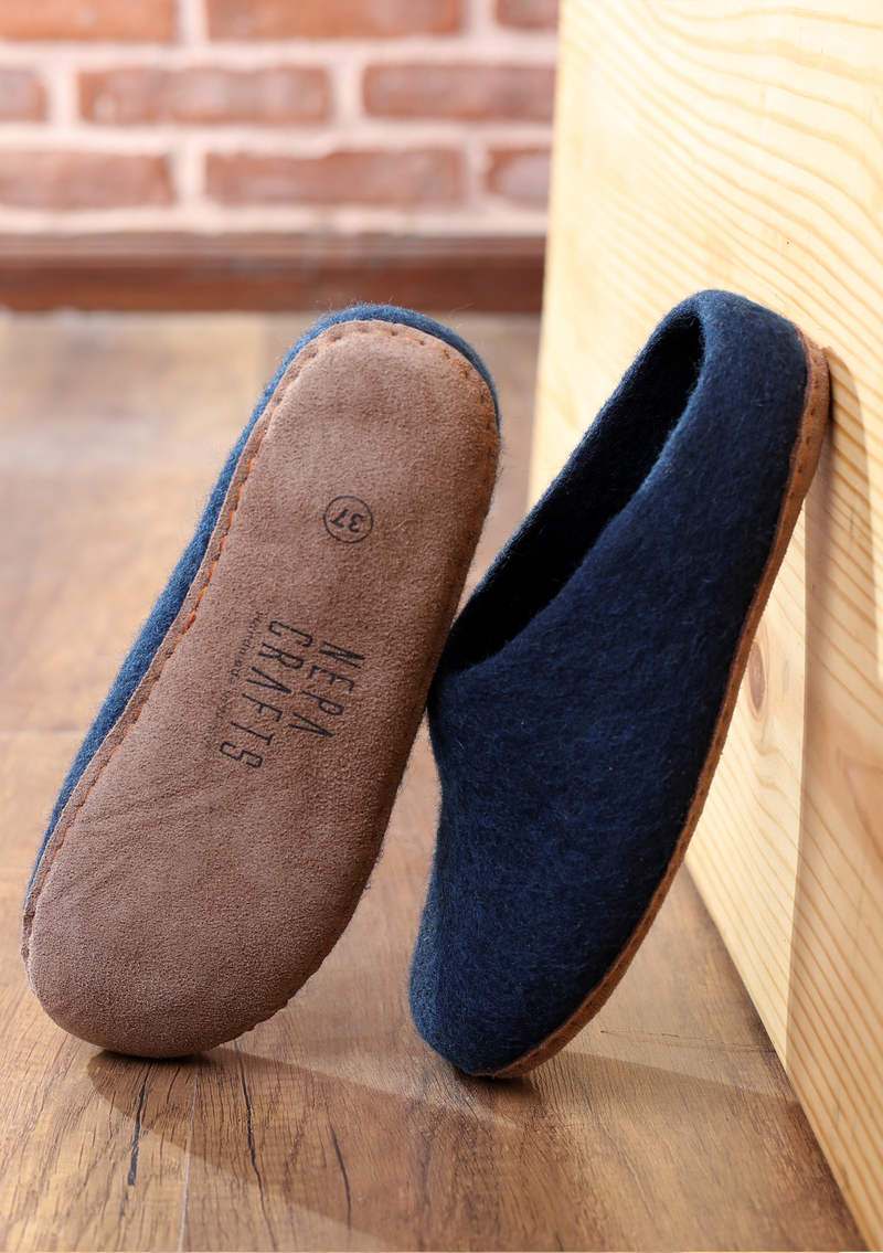 Handmade Dark Blue Premium Classic Felt Slippers