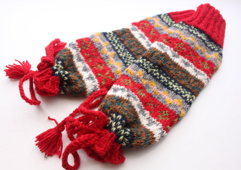 Bright Red Border Multicolor Woolen Legwarmers with Knitted Lace - nepacrafts