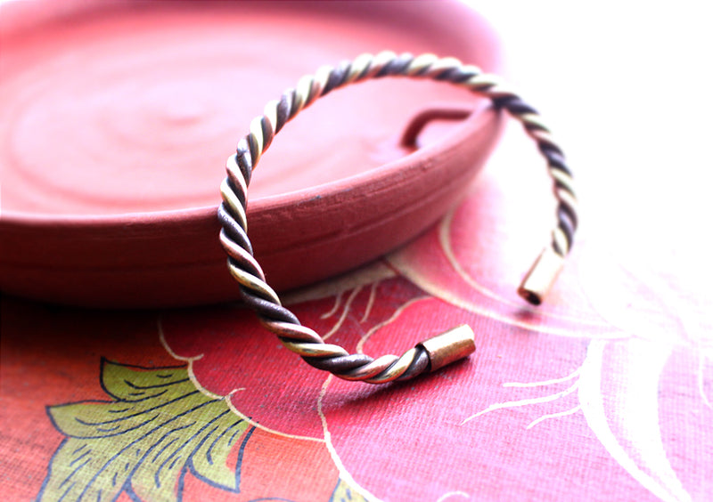 Flat Twisted Copper Bracelet, Three Metal Twisted Cuff Bracelet - nepacrafts