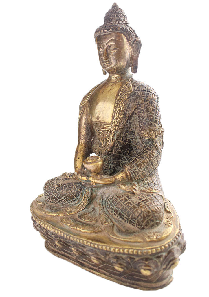 8" High Handcarved Brass Amitabh Buddha Statue - nepacrafts