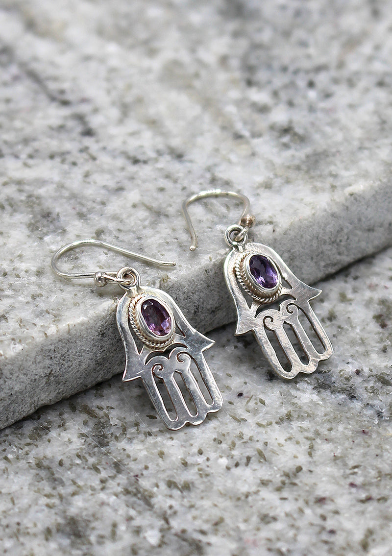 Sterling Silver Tibetan Hand of Fatima, Hamsa Earrings