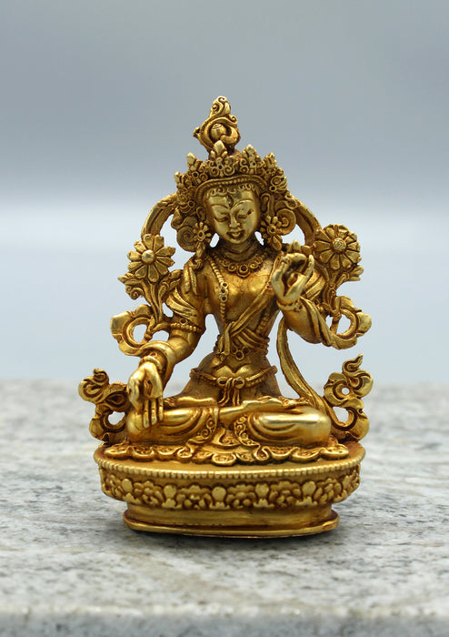 Gold Plated Tibetan White Tara Statue 3.5"
