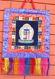Tibetan Kalchakra Brocade Fabric Polyester Wall Hanging Banner - nepacrafts