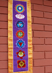 Seven Chakra Embroidered Purple Polyester Wall Hanging Banner - nepacrafts