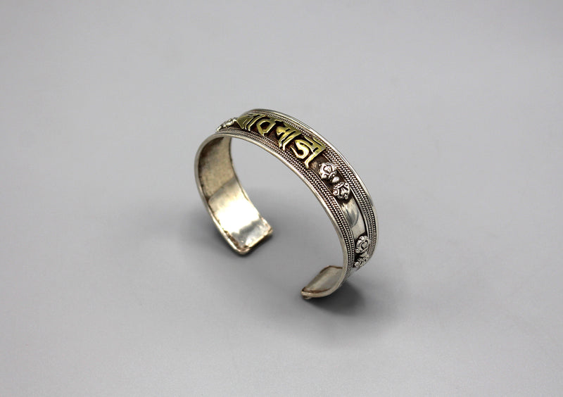 Sterling Silver Nepali Letter Kathmandu Carving Tibetan Bracelet - nepacrafts