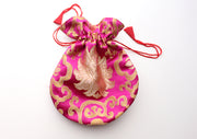 Large Hongkong Silk Drawstring Pouch with Lotus Floral Motifs, Coin Pouch - nepacrafts