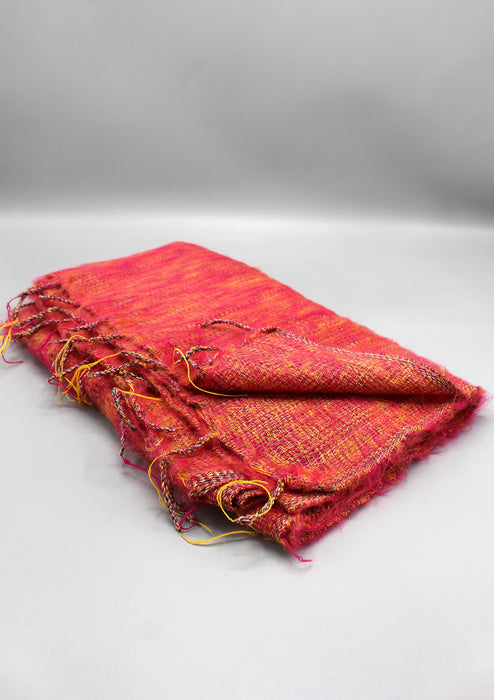 Bright Pink Mixed Color Lining Himalayan Yak Wool Shawl