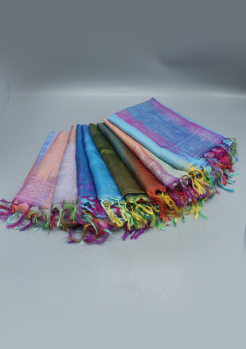 Silk Mixed Polyester Dark Mixed Colored Shawls