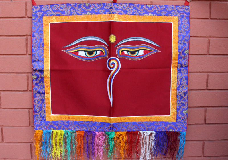Hand Embroidered Buddha Eyes Wall Hanging Banner - nepacrafts