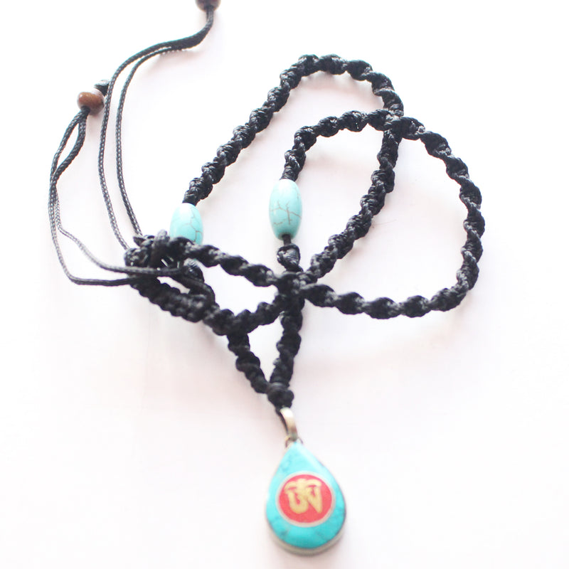 Tear Drop Turquoise Tibetan Om Pendant - nepacrafts