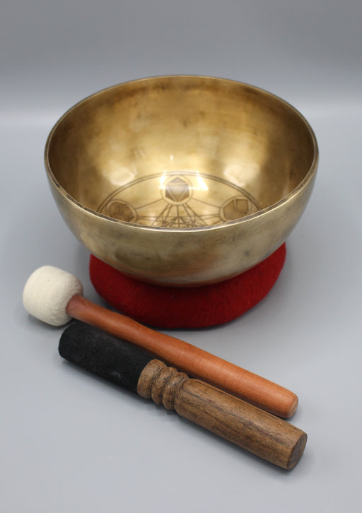 Seven Chakra Symbol Carving Tibetan Singing Bowl - nepacrafts
