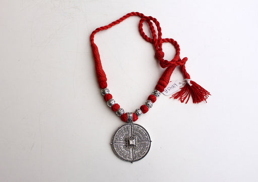 Graceful Mandala White Metal Tribal Pendant - nepacrafts