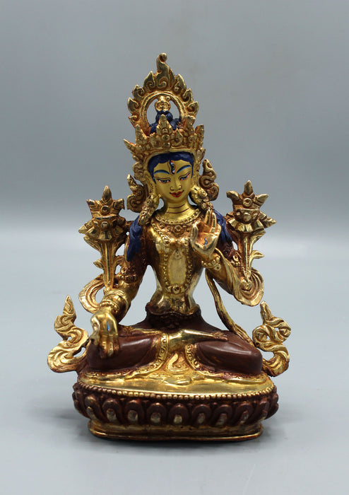One Of A Kind Gold Plated White Tara Statue 6"