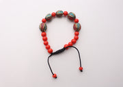 6mm Red Beads Bracelet with Oval Tibetan Beads Inlaid Faux Coral & Turquoise - nepacrafts