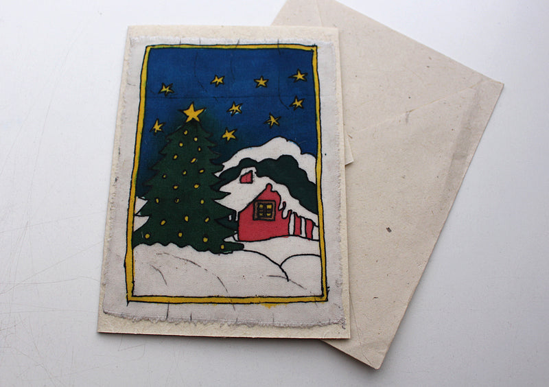 Fair Trade Batik Christmas Tree Greetings Card