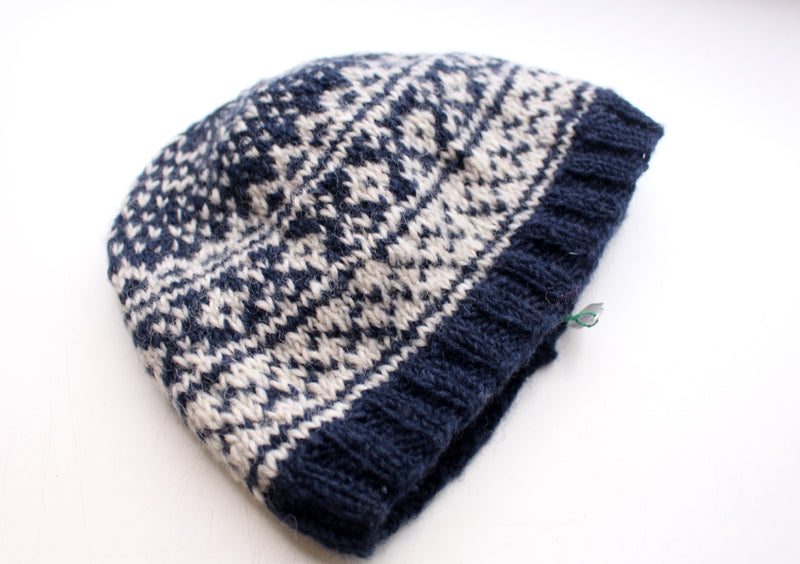 Navy Blue and White Mix Winter Woolen Beanie - nepacrafts