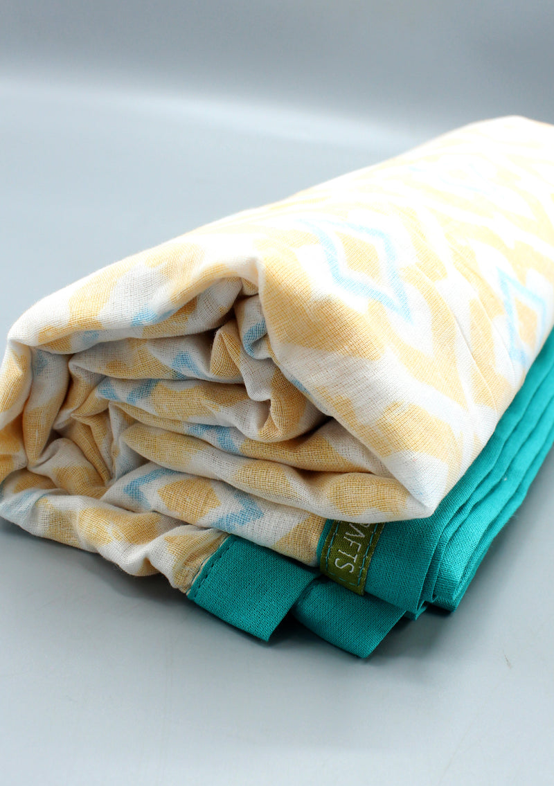 Malmal-Dhaka Nepalese Traditional Handwoven 3 Layer Blue Blanket