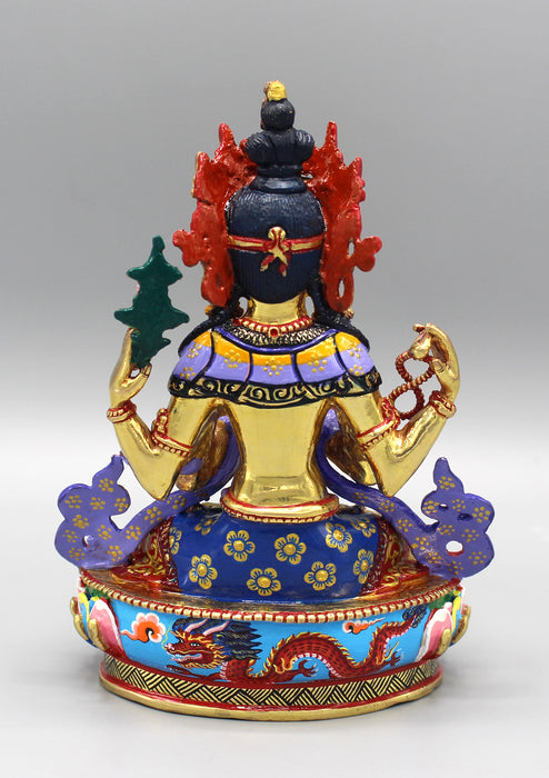 Hand Painted Four Armed Chenrezig Statue - nepacrafts